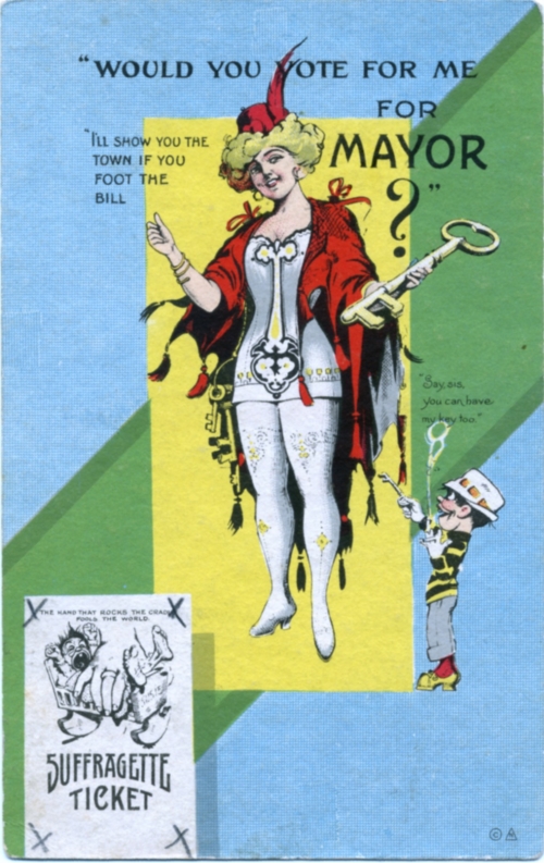 vintage color cartoon of a suffragette