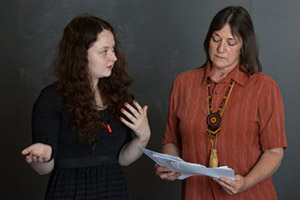 Holly Smith '14 and Shelley DePaul, instructor of linguistics and chief of Pennsylvania Lenape Nation, lead the language-revitalization effort.