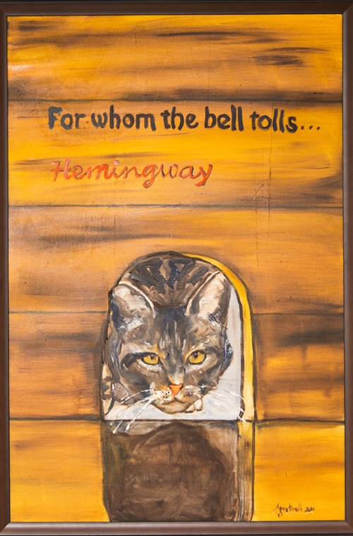 Painting of public safety's cat, Hemingway.