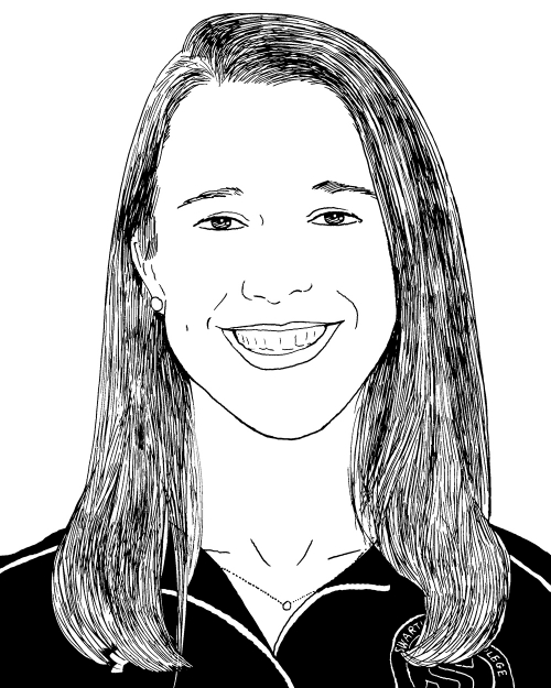 drawing of Karen Colby, Swarthmore swim coach 