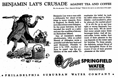 cartoon of Benjamin Lay used as ad from 1949 Swarthmorean newspaper