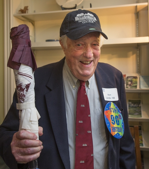 Former vice president Ken Landis '48 ninetieth birthday party on the campus of Swarthmore College on Tuesday, Nov. 11, 2014, in Swarthmore, Pa. (photo by Laurence Kesterson)