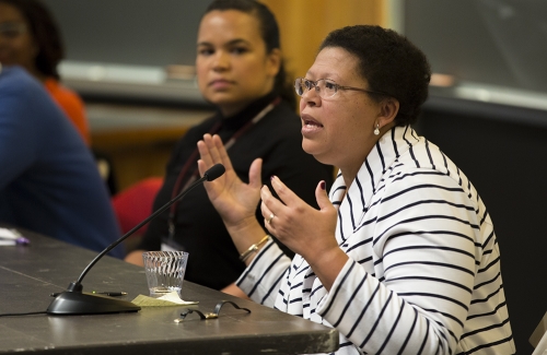 Sarah Willie-LeBreton speaks passionately on the “From Fellow to Faculty” panel at the 2015 Consortium for Faculty Diversity Conference Oct. 3, 2015.