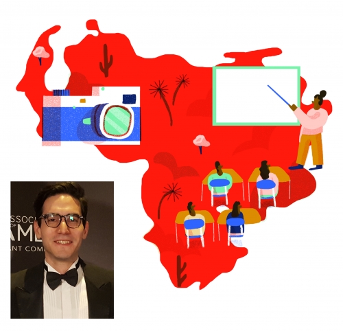 Juan Víctor Fajardo ’09 with drawing of Venezuela