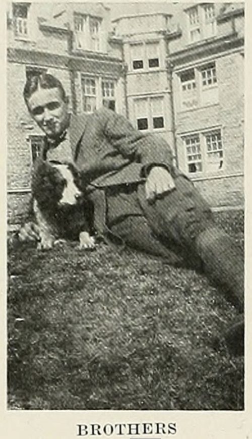 Old yearbook photo of a man and dog