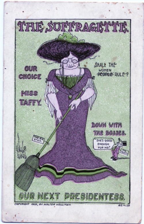 vintage color cartoon of a suffragette