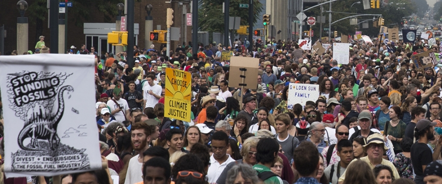 The crowd at the end of the People's Climate March in New York City, Sept. 21. About 200 current Swarthmore students who participated in the march, which took place in the center of the city. Photo by Martin Froger-Silva '16.