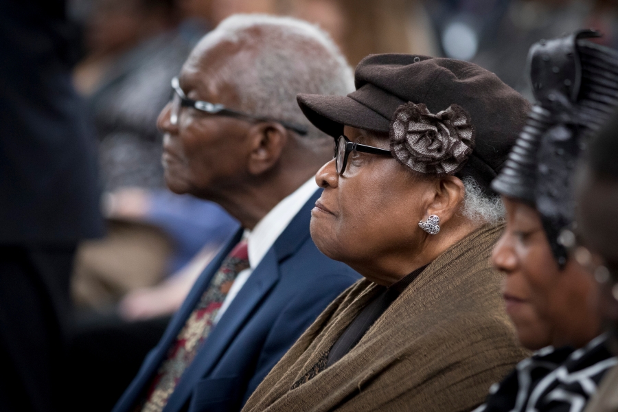 Val Smith's parents watch the ceremony proudly