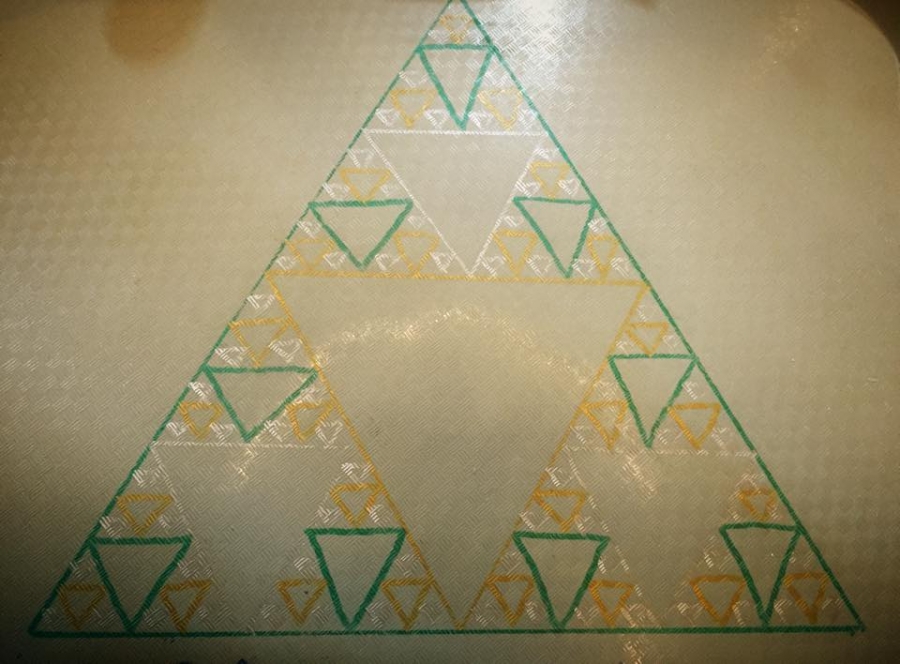 Sharples tray with green and gold Triforce drawn on it by a student