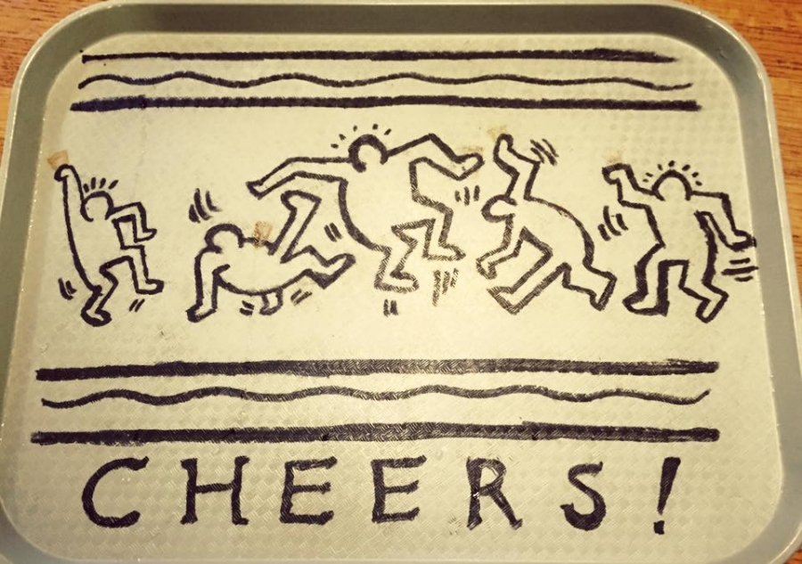 Sharples tray with Keith Haring-inspired figures drawn on it by a student