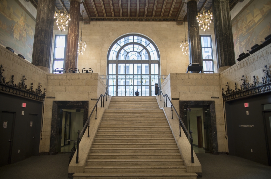 Art Deco stairway inside 10 Light Street in Baltimore