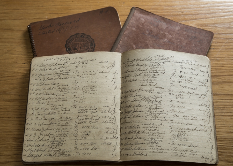 Brown-covered handwritten notebooks