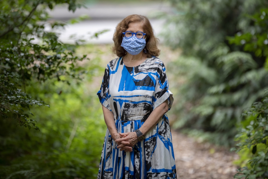 Carol Nackenoff in a mask