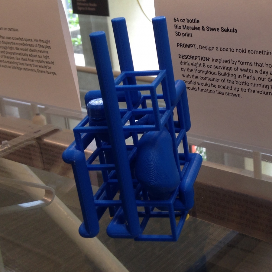 blue 3D printed water-pipe-like sculpture