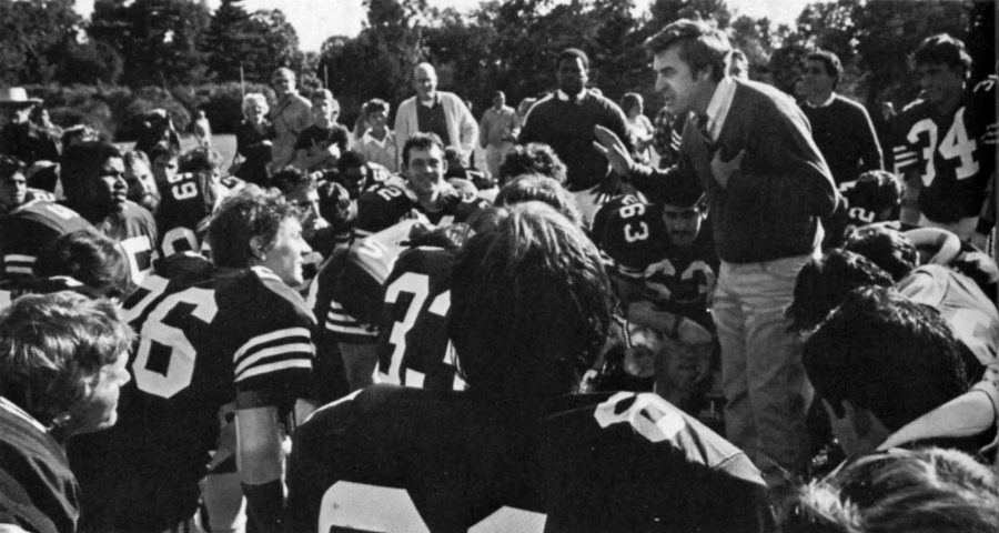 A black-and-white photo of the 1984 football team
