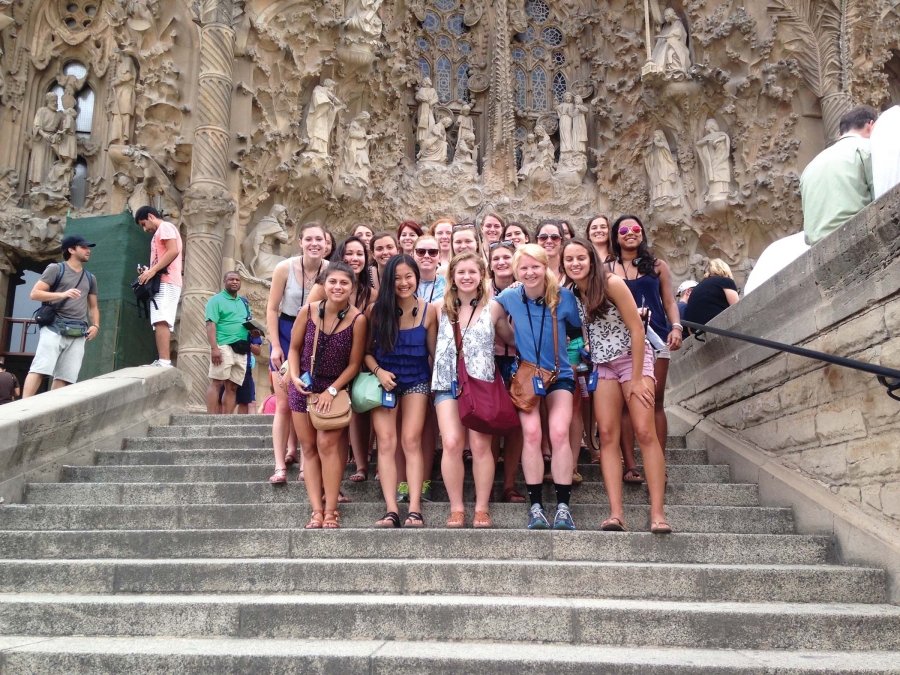 The women's team outside Sagrada Familia church.