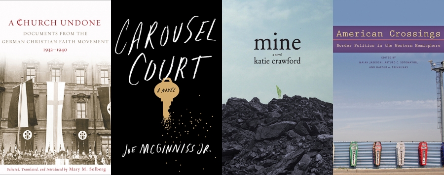 Images of "A Church Undone," "Carousel Court," "mine," and "American Crossings."