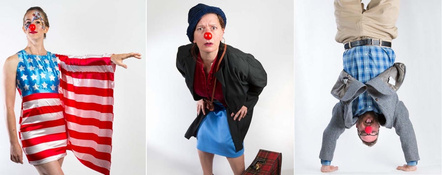 Joanna Wright '08, Kendall Cornell '86, and John Rieffel '99 dressed as clowns.