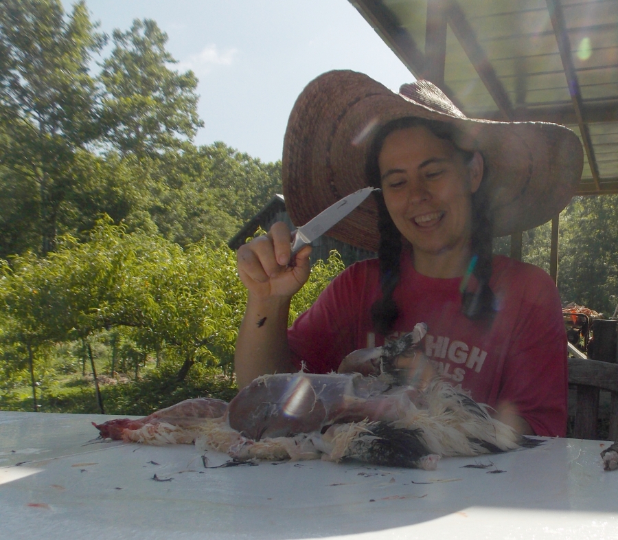 Anna Hess ’00 skinning a duck