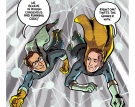 Cartoon rendering of Wolf and Clark as superheros