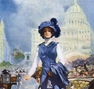 Drawing of an early 20th-century political woman in a hat