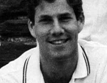 Shepard “Shep” Davidson ’86, wears a white shirt and is a five-time All-American for the men’s tennis team during one of the program’s most successful runs. 