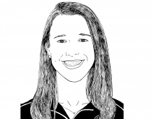drawing of Karen Colby, Swarthmore swim coach 
