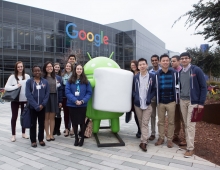 Swarthmore students pose for a photo in front of Google HQ