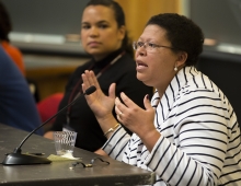 Sarah Willie-LeBreton speaks passionately on the “From Fellow to Faculty” panel at the 2015 Consortium for Faculty Diversity Conference Oct. 3, 2015.