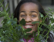 Kendell Byrd ’17 canoodles with a kalanchoe.
