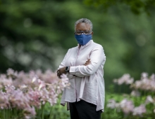 Portrait of President Valerie Smith in rose garden