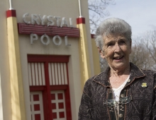 Esther Ridpath Delaplaine ’44, standing in front of Crystal Pool.
