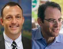 Headshots of Josh Green and Phil Weiser