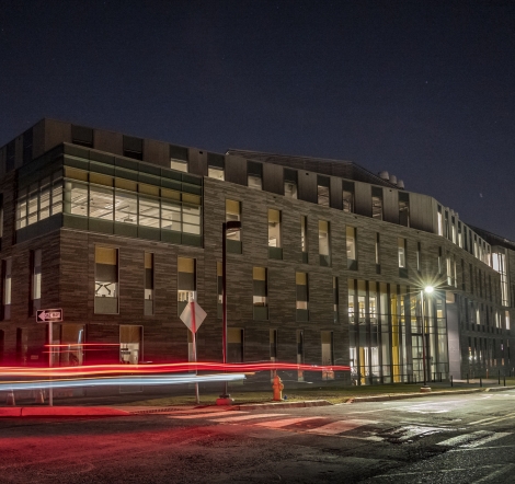 Singer Hall at night 