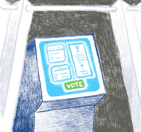 a sketching of a voting booth
