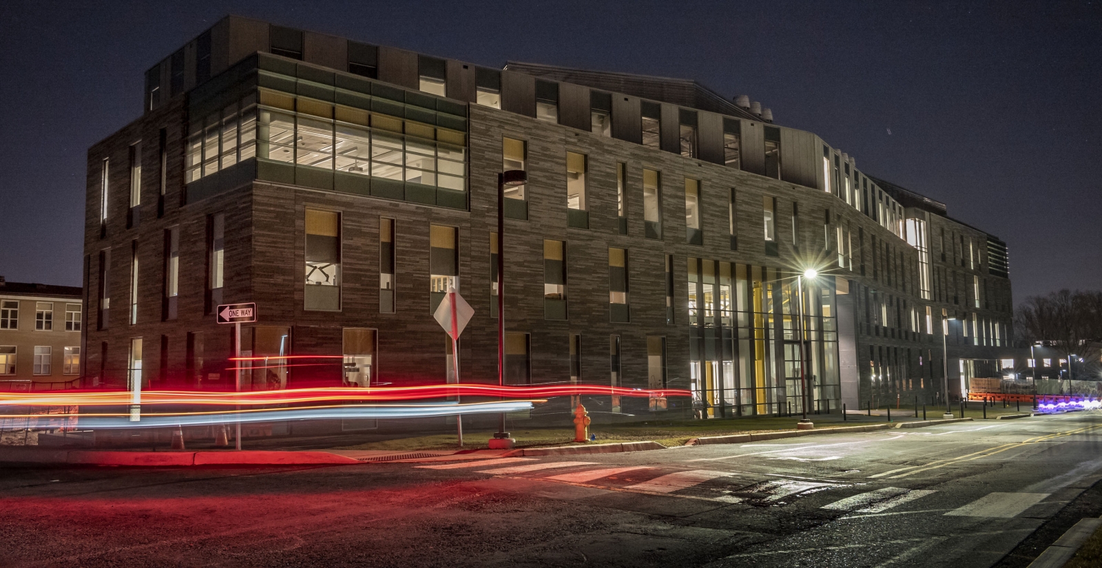 Singer Hall at night 