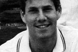 Shepard “Shep” Davidson ’86, wears a white shirt and is a five-time All-American for the men’s tennis team during one of the program’s most successful runs. 
