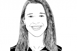 drawing of Karen Colby, Swarthmore swim coach 