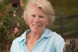 Sue Davis, swim coach, in a Swarthmore garden