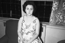 black and white photo of Ethel Rosenberg in her home