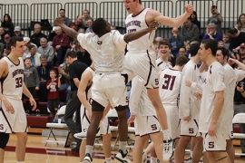 Basketball players celebrating