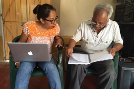 Janet Chávez Santiago working with language expert Froylan Carreño in Teotitlán del Valle to add names for local birds to the Talking Dictionary.
