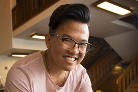 portrait of John Lim ’16 at Sharples Dining Hall