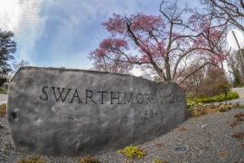 picture of rock with Swarthmore written in it
