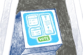 a sketching of a voting booth