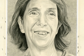 illustrated portrait of Harriet Shorr ’60 by Phong Bui