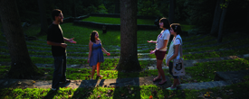 First-year students (from left) Lihu Ben-Ezri-Ravin, Constance Mietkowski, Christine Jane Emery, and Bobbi Kristina Latray channel the energy of the first week of classes.