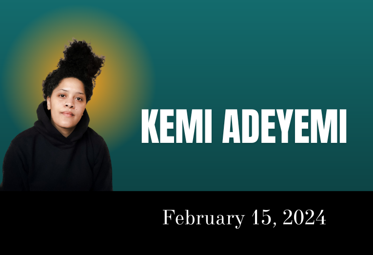Photo of Kemi Adeyemi on blue-green background