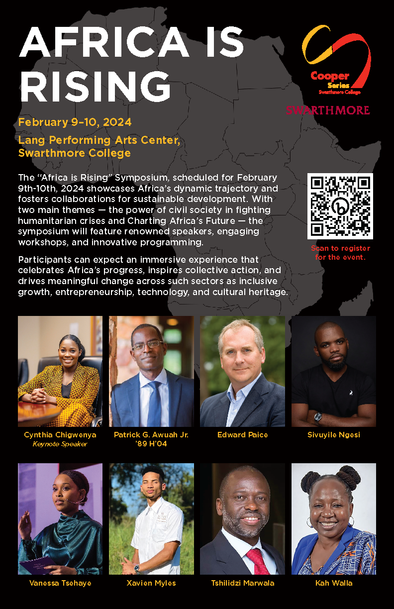 Poster of Africa is Rising Cooper Event containing the headshots and names of speakers