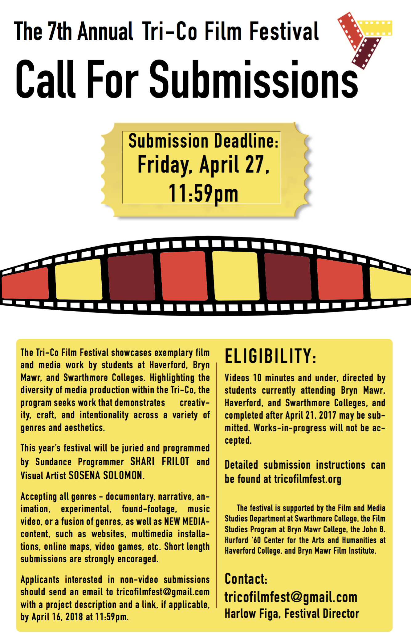 TriCo Film Festival Advertising Poster detailing all text as posted below